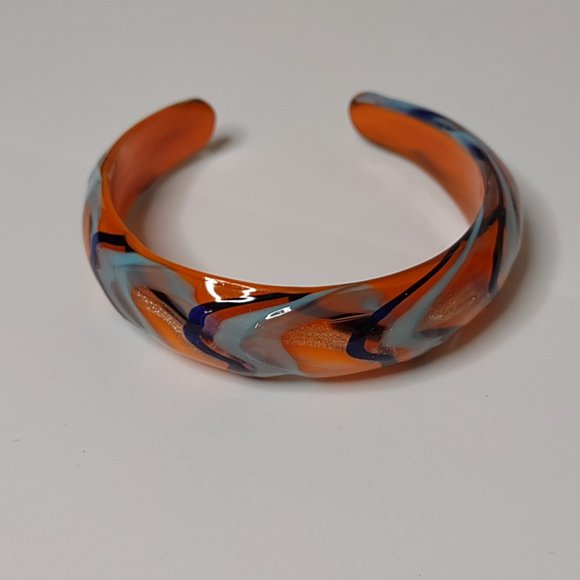 Very Awesome Orange Glass Bracelet 6 3/4 Inches - Picture 3 of 8